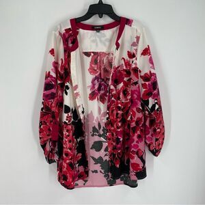 Elementz Women’s Button Front Floral Long Sleeve Satin Blouse Size L